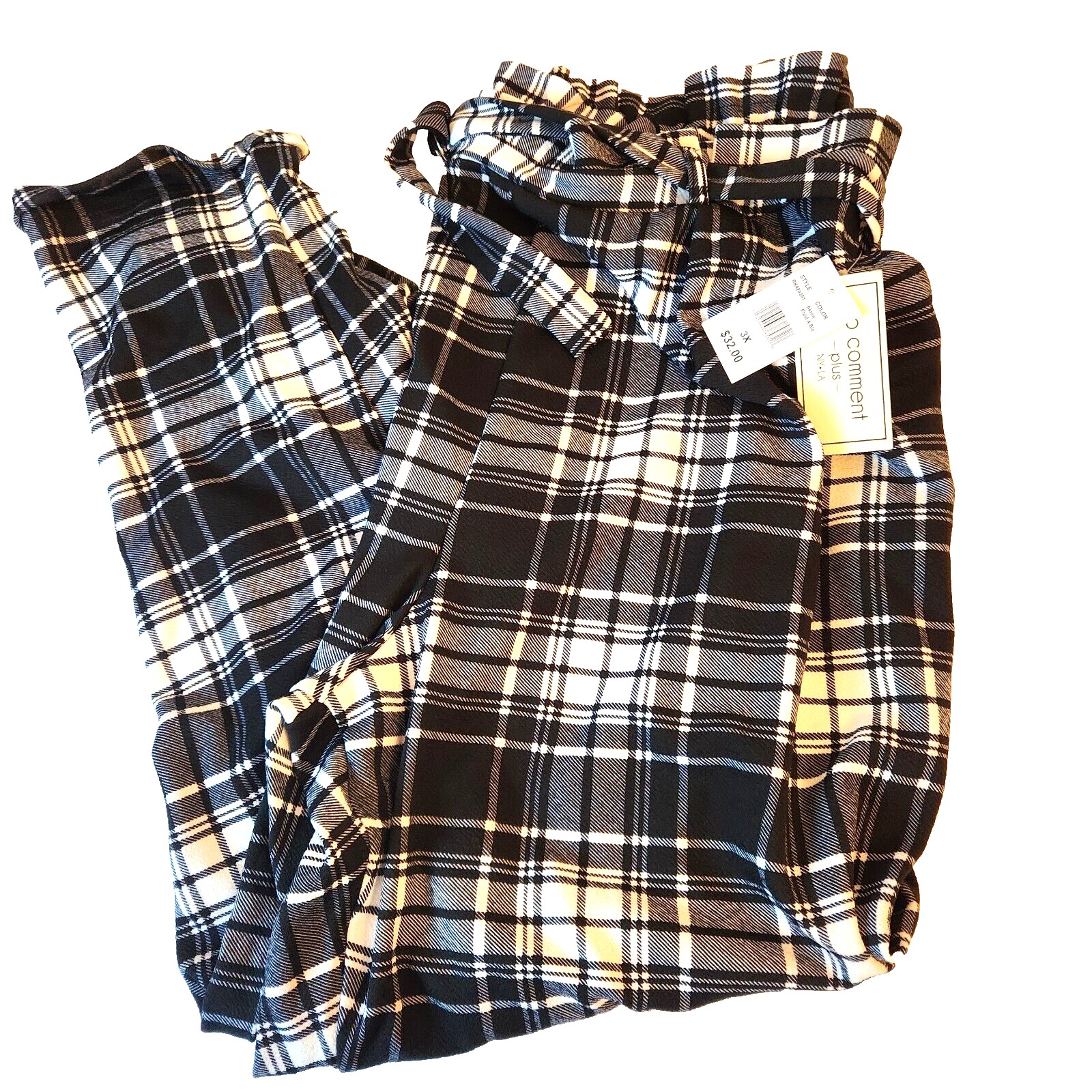 No Comment Womens Comfort Stretch Pants Plus Sz 3x Black & White Checker New Nwt